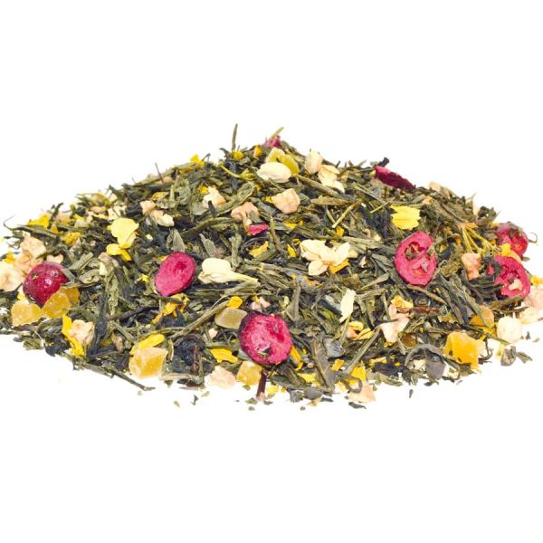 Aromatisierter Grüntee Sencha Cranberry liebt Holunderblüte
