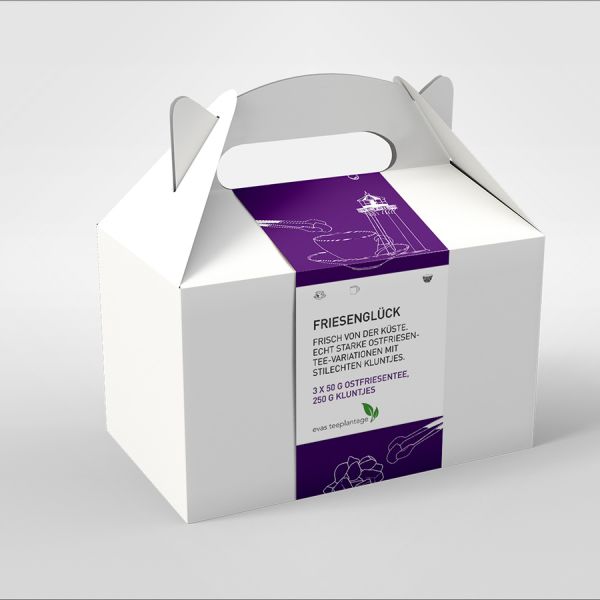 Tee Geschenk-Box Friesenglück mit 3 x 50 g Ostfriesentee, 250 g Kluntjes
